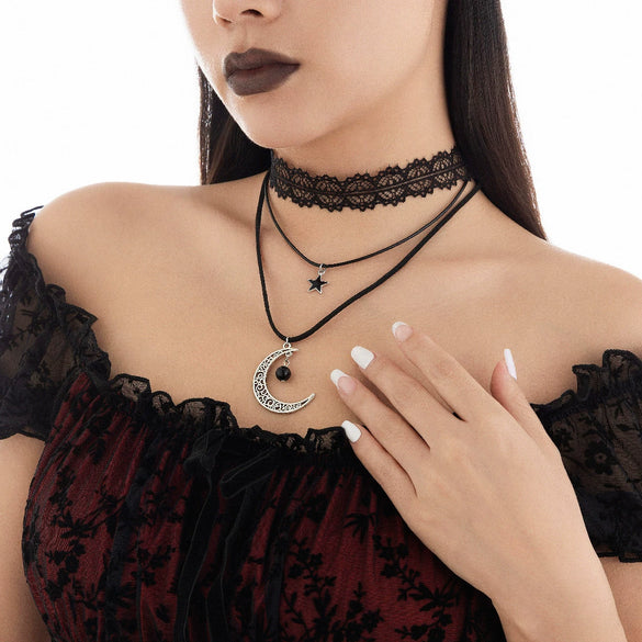 Palace Style Lolita Lace Star Pattern Multilayer Clavicle Chain For Women Electroplated Jewelry
