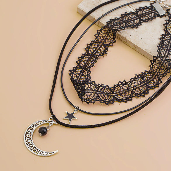 Palace Style Lolita Lace Star Pattern Multilayer Clavicle Chain For Women Electroplated Jewelry
