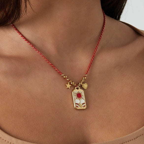 Palm Devil's Eye Dripping Oil Color Tarot Card Necklace Retro Style Copper Pendant Geometric Pattern Electroplated