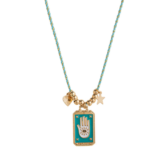 Palm Devil's Eye Dripping Oil Color Tarot Card Necklace Retro Style Copper Pendant Geometric Pattern Electroplated