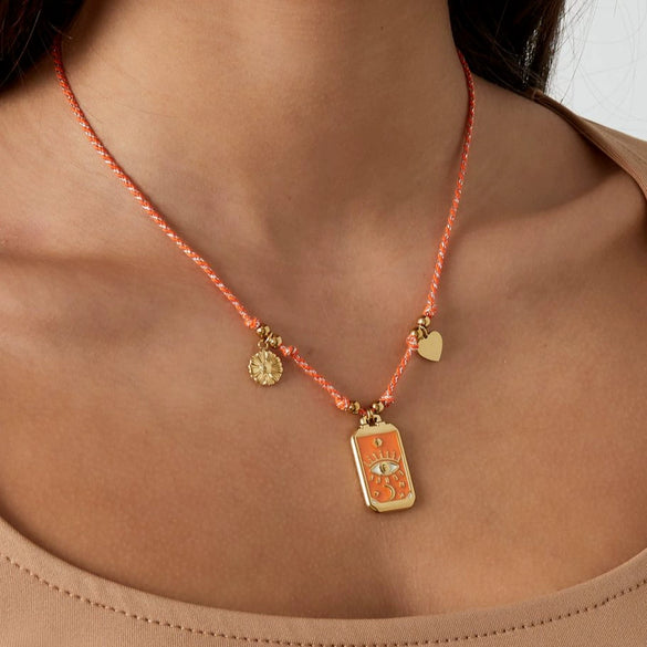 Palm Devil's Eye Dripping Oil Color Tarot Card Necklace Retro Style Copper Pendant Geometric Pattern Electroplated