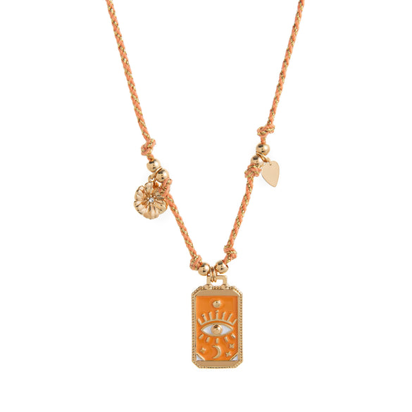 Palm Devil's Eye Dripping Oil Color Tarot Card Necklace Retro Style Copper Pendant Geometric Pattern Electroplated