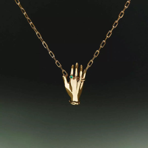 Palm Earrings And Clavicle Chain Copper Vacuum Electroplated Gold Personalized Style