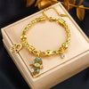Palm Pendant Cylindrical Chain Bracelet Stainless Steel Goldplated Oil Dripping Pattern Women's