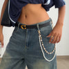 Pants Chain Hip Hop Style Imitation Pearl Floret Metal Chain With Cross Pendant And Lobster Clasp