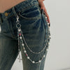 Pants Chain Hip Hop Style Imitation Pearl Floret Metal Chain With Cross Pendant And Lobster Clasp