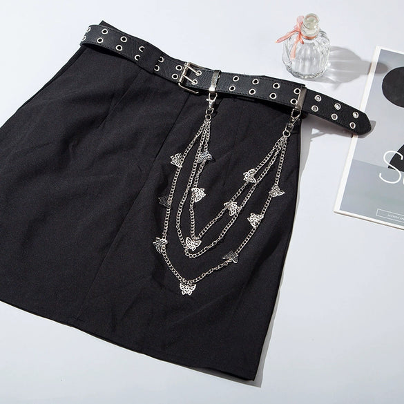 Pants Chain Imitation Leather Doublerow Butterfly Cross Hip Hop Punk Style