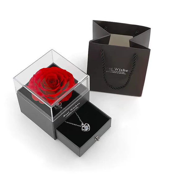Paper Cardboard Jewelry Packaging Box For Necklace And Ring With Eternal Rose Design And Moissanite Diamond Inspection Certificate Holder