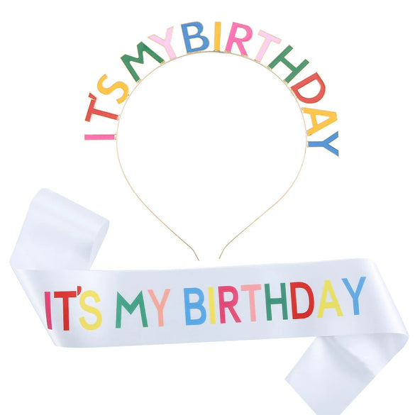 Party Hair Band And Shoulder Strap Belt Set Zinc Alloy Satin Cloth Electroplating Oil Dripping Hot Stamping Colorful Letters