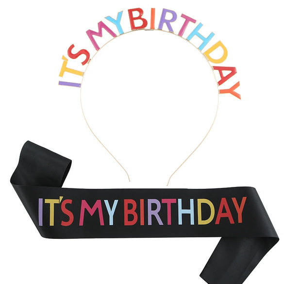 Party Hair Band And Shoulder Strap Belt Set Zinc Alloy Satin Cloth Electroplating Oil Dripping Hot Stamping Colorful Letters
