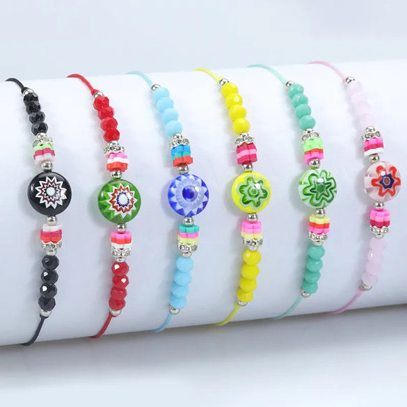 Pastoral Flower Resin Jade Line Beaded Couple Bracelets