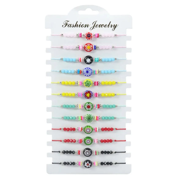 Pastoral Flower Resin Jade Line Beaded Couple Bracelets