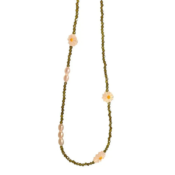 Pastoral Geometric Daisy Freshwater Pearl Sterling Silver Beaded Women'S Necklace