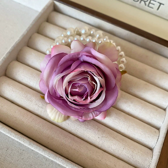 Pastoral Style Bow Flower Imitation Pearl Hair Ring Women's Sweet Fresh Hair Accessories