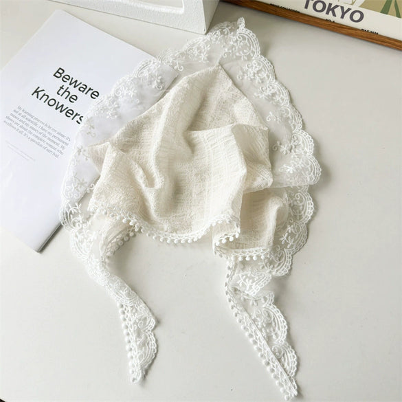 Pastoral Style Geometric White Lace Triangle Scarf Headwear