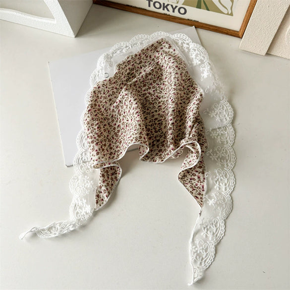 Pastoral Style Lace Small Floral Geometric Baotou Triangle Scarf For Women