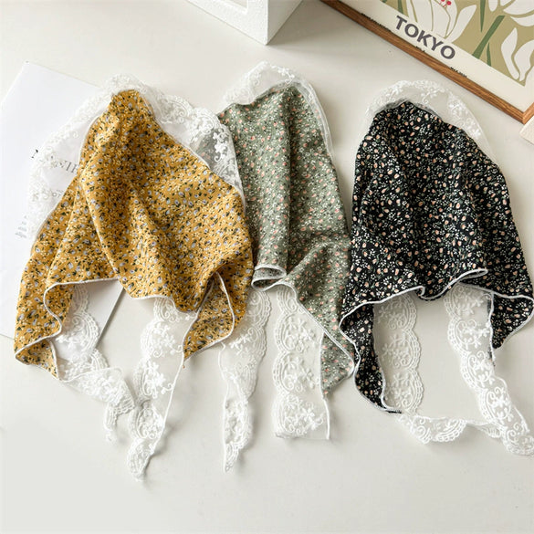 Pastoral Style Lace Small Floral Geometric Baotou Triangle Scarf For Women