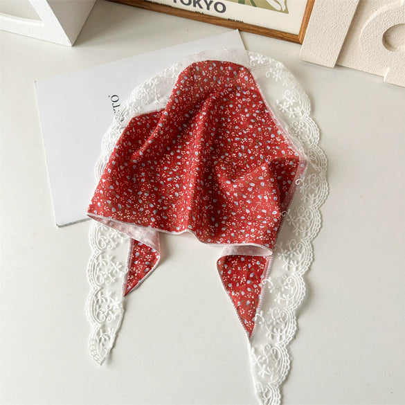 Pastoral Style Lace Small Floral Geometric Baotou Triangle Scarf For Women