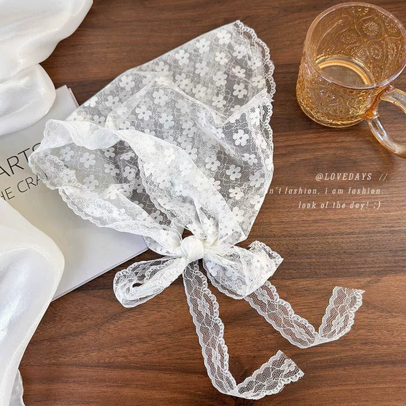 Pastoral Style Lace Triangle Head Scarf Hair Band With Geometric Pattern