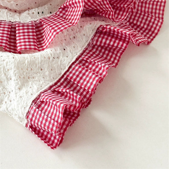 Pastoral Style Plaid Lace Triangle Heart Cherry Square Handmade Fabric Headband Hair Hoop For Girls