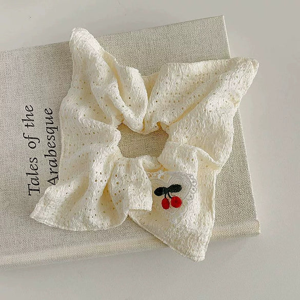 Pastoral Style Plaid Lace Triangle Heart Cherry Square Handmade Fabric Headband Hair Hoop For Girls