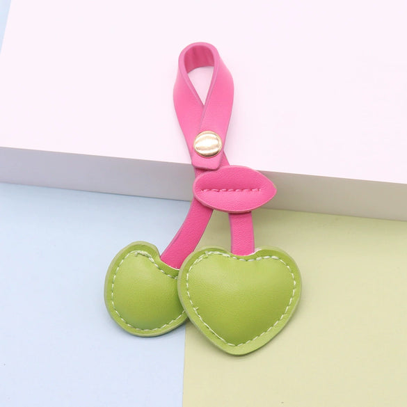 Pastoral Style Pu Leather Cherry Keychain Pendant Cute Small Leather Pendant