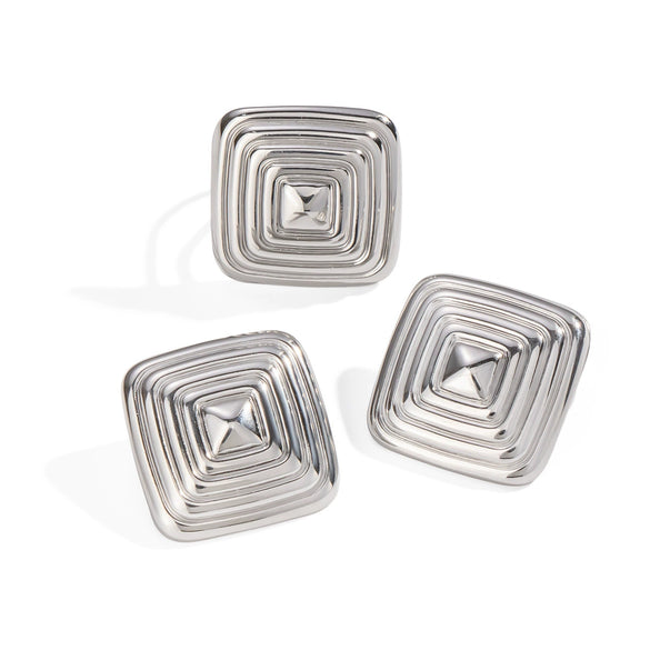 Patterned Silver Geometric Stainless Steel Earrings Electroplated Waterproof Eco Friendly Accessories