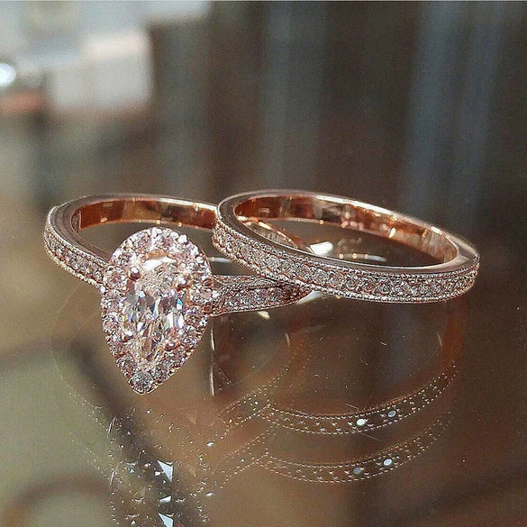 Pear Shaped Copper Zircon Engagement Ring For Ladies