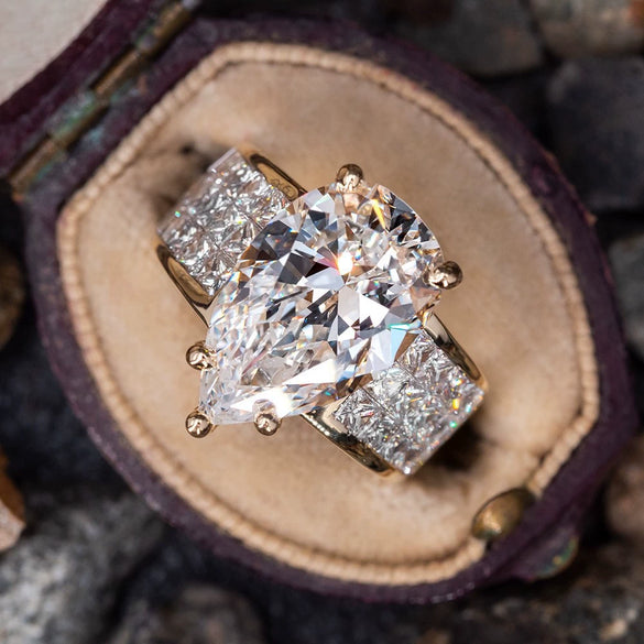 Pear Shaped Zircon Inlaid Copper Ring For Women