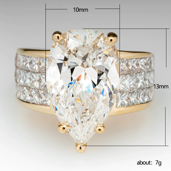Pear Shaped Zircon Inlaid Copper Ring For Women