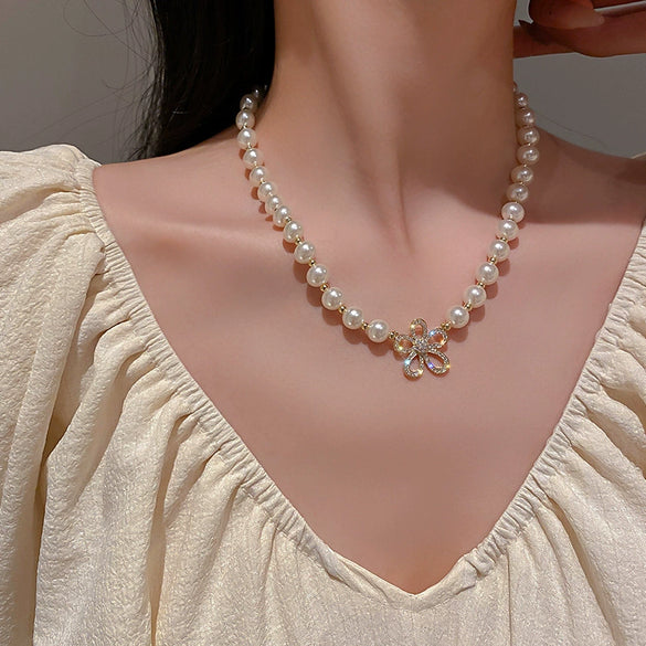 Pearl Alloy Handmade Flower Ball Chain Necklace