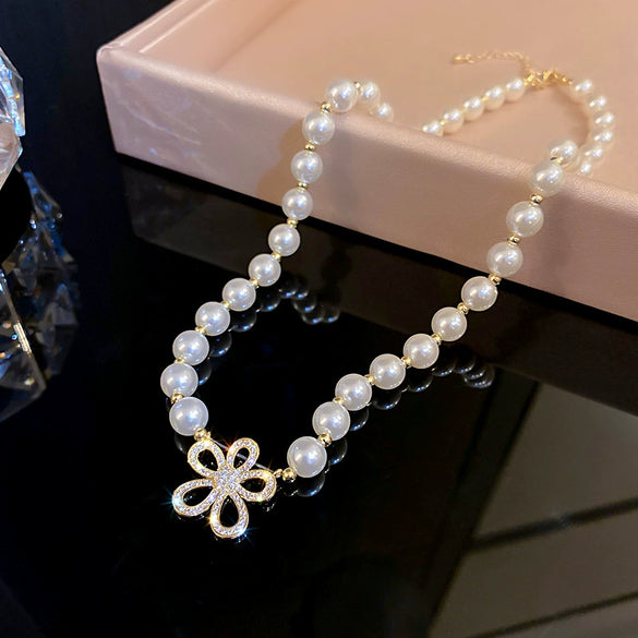 Pearl Alloy Handmade Flower Ball Chain Necklace