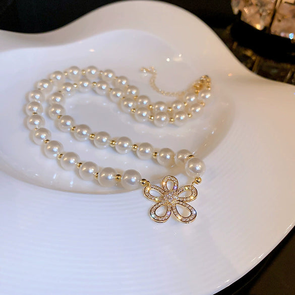 Pearl Alloy Handmade Flower Ball Chain Necklace
