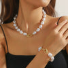 Pearl Alloy Jewelry With Starfish Shell And Marine Organisms Pattern Necklace Bracelet Set For Women Electroplated
