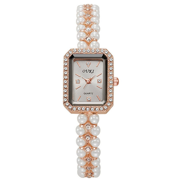 Pearl Alloy Rectangle Pendant Bracelet Watch For Women With Middle Ancient Fragrant Style