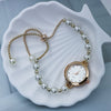 Pearl Alloy Women's Round Dial Fashionable Bracelet Watch With Spiral Crown And Stainless Steel Onepiece Buckle