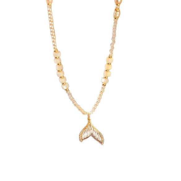 Pearl And Alloy Necklace Geometric Style Electroplated Copper Asymmetrical Fishtail Design For Women