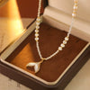 Pearl And Alloy Necklace Geometric Style Electroplated Copper Asymmetrical Fishtail Design For Women