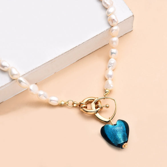 Pearl And Coloured Glaze Natural Style Geometric Fashion Necklace For Female