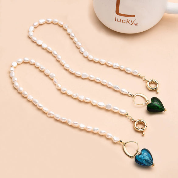 Pearl And Coloured Glaze Natural Style Geometric Fashion Necklace For Female