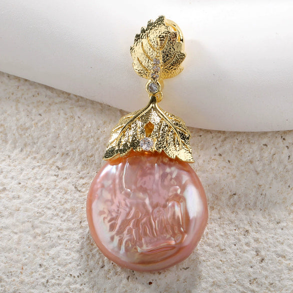 Pearl And Copper Pendant Necklace With Real Gold Leaf Electroplated Irregular And Water Drop Shape Diy Jewelry