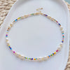 Pearl And Organic Glass Handwoven Geometric Ball Chain Clavicle Necklace For Girls