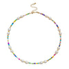 Pearl And Organic Glass Handwoven Geometric Ball Chain Clavicle Necklace For Girls
