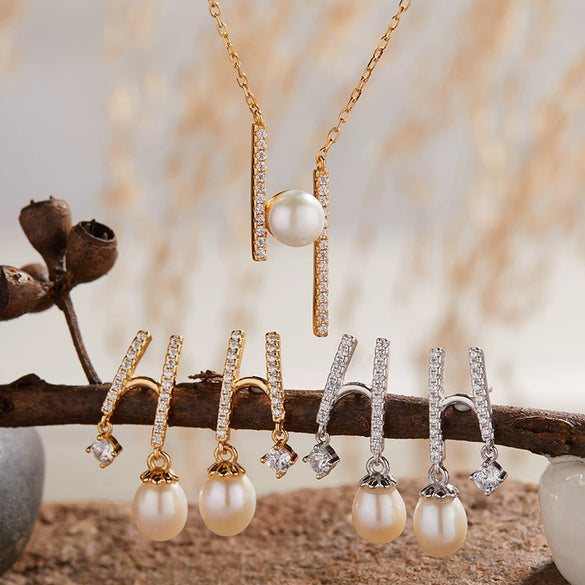 Pearl And S925 Sterling Silver Earrings Light Luxury Geometric Style With Gems