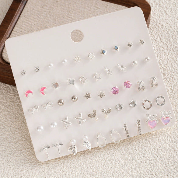 Pearl And Small Diamond Earrings For Women Zinc Alloy Geometric Electroplating