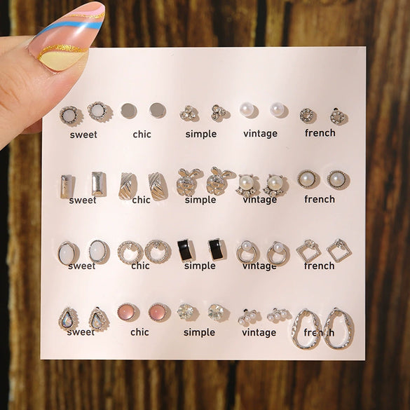Pearl And Small Diamond Earrings For Women Zinc Alloy Geometric Electroplating