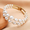 Pearl And Titanium Steel Double Layer Diamond Bracelet Fashionable Light Luxury Niche Jewelry For Women