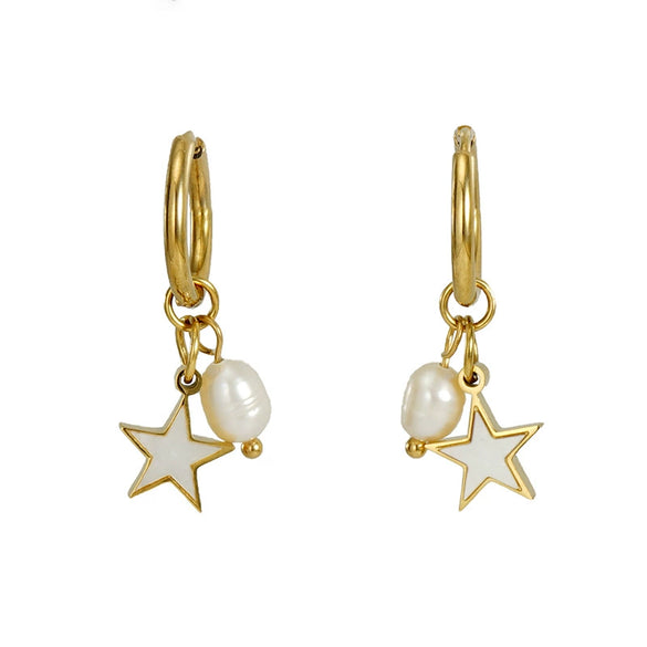 Pearl And Titanium Steel Women's Fashion Earrings With Geometric Design And Electroplating