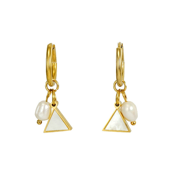 Pearl And Titanium Steel Women's Fashion Earrings With Geometric Design And Electroplating