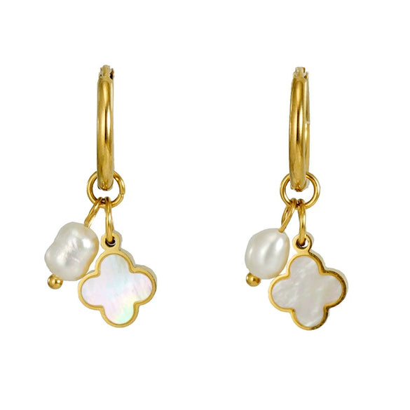 Pearl And Titanium Steel Women's Fashion Earrings With Geometric Design And Electroplating